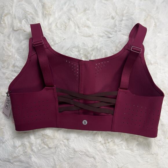 Victoria’s Secret Burgundy Featherweight Max Sports Bra Zip Strappy Back 36DDD - Picture 2 of 10